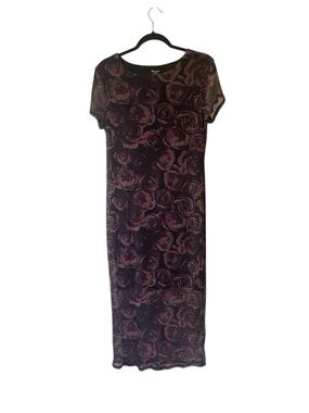90’s floral black & violet mesh maxi length dress romantic size large (12-14)